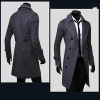 Moda marka jesienna kurtka długi płaszcz mężczyźni wysokiej jakości Slim Fit Solid Color mężczyźni płaszcz dwurzędowy kurtka M-4Xl 4